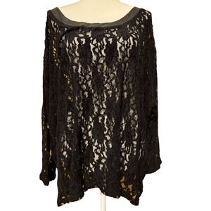 DKNY Jeans Lace Blouse Black  Trim Y2K SZ 2X Witchy Whimsy Goth‎
